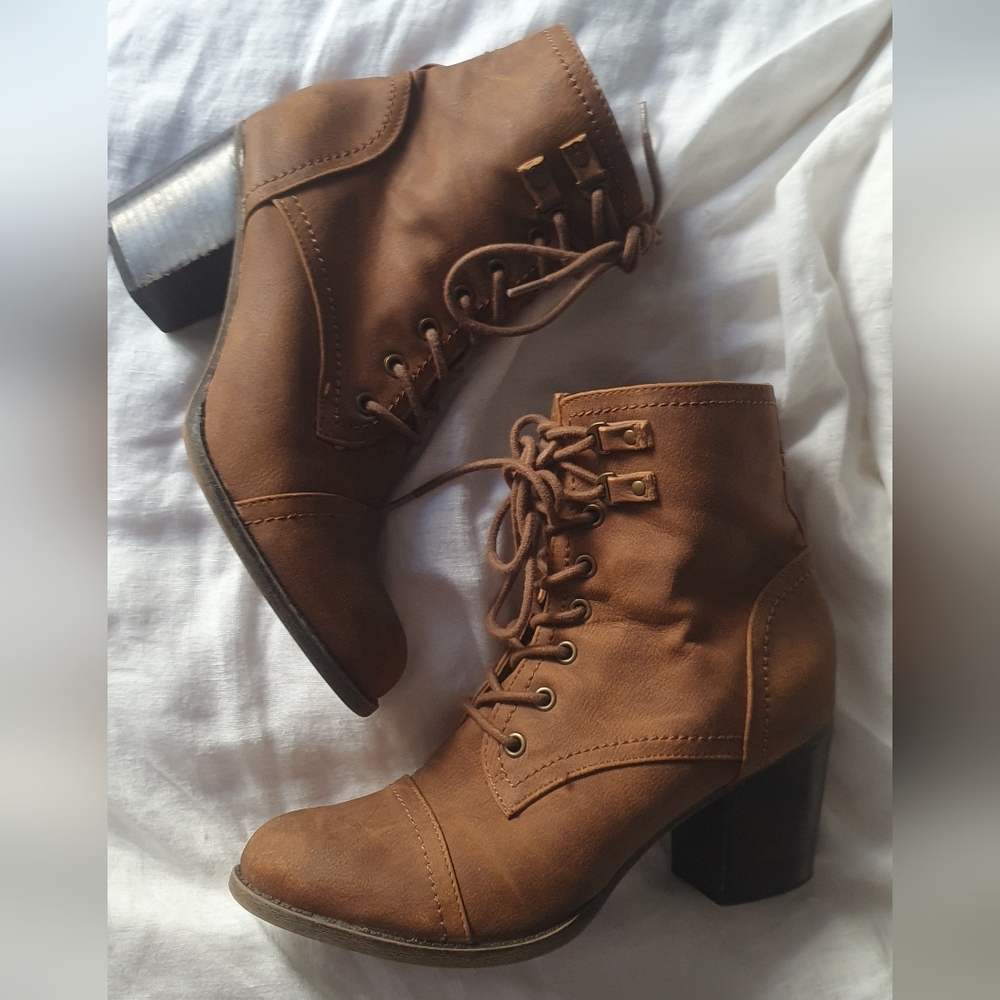 Madden Girl Lace-Up Block Heel Ankle Boots
